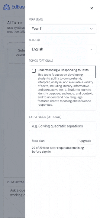 Animated preview of the EdEase AI tutor experience