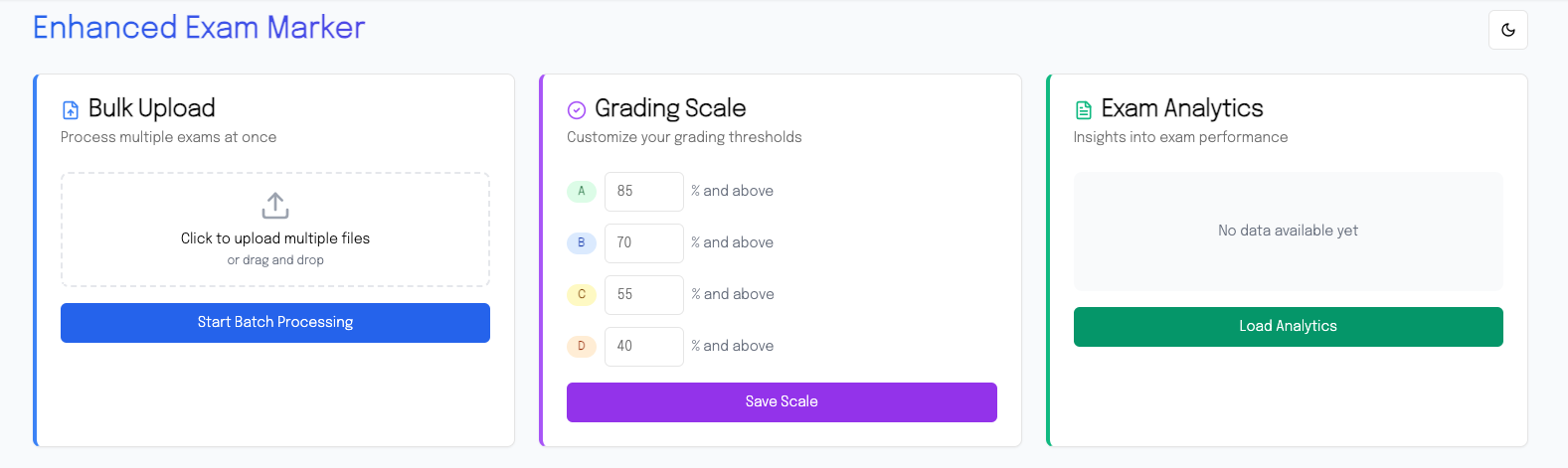 EdEase exam creation and analytics interface
